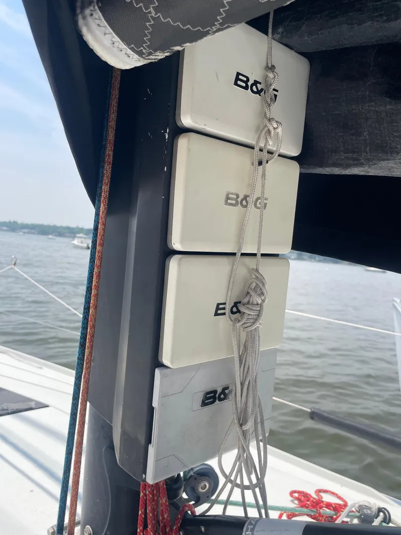 Slide: The Image of B&G sailing instruments on a 2014 J Boats J 88 yacht, with ropes and water in background. - 10