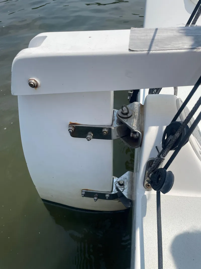 Slide: The Image of Rudder assembly of a 2014 J Boats J 88 sailboat on water. - 9