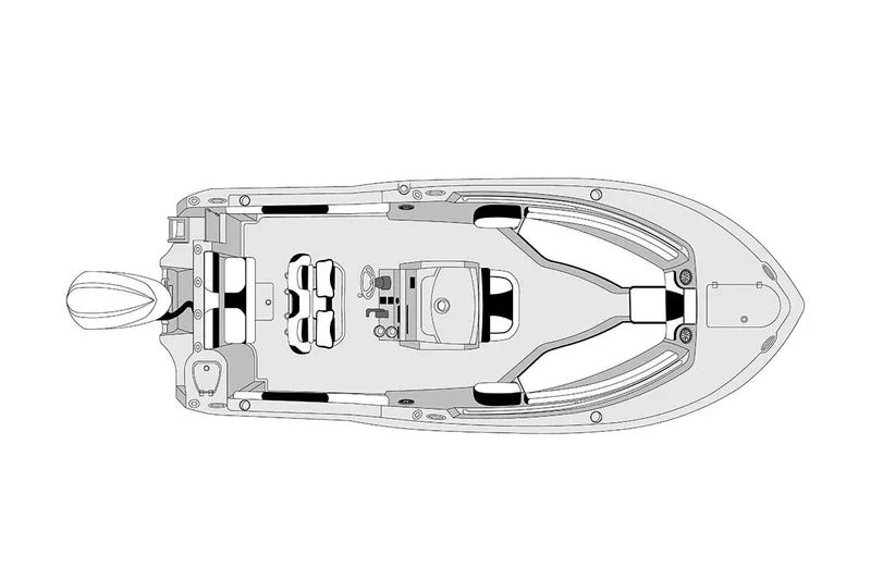 Slide: The Image of Top view schematic of 2026 Tidewater 232 CC Adventure boat layout. - 2