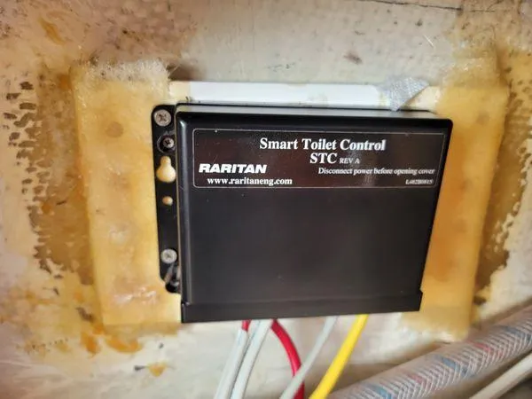 Slide: The Image of Smart toilet control system in 1986 Catalina 30 boat, featuring Raritan STC Rev A. - 17