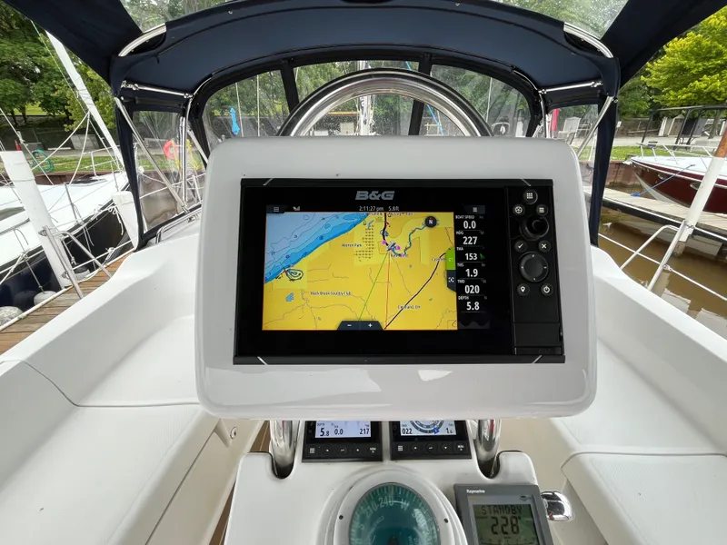 Slide: The Image of Navigation system on a 2004 Hunter 41 sailboat, displaying a nautical chart. - 16