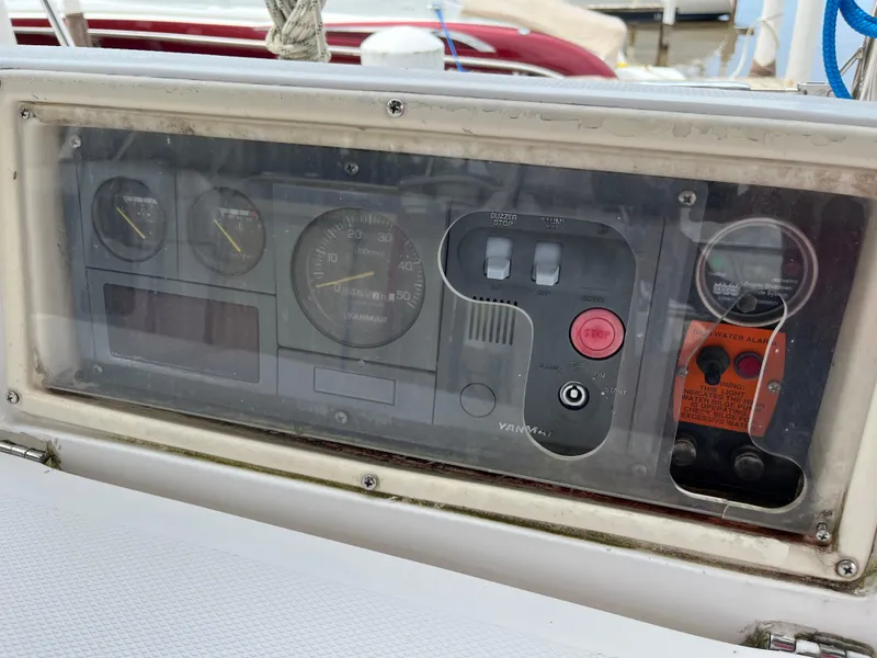 Slide: The Image of Control panel of a 2004 Hunter 41 sailboat with Yanmar engine gauges. - 19