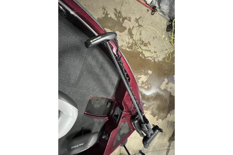 Slide: The Image of 2019 Nitro ZV19 Sport boat interior with Minn Kota trolling motor. - 19