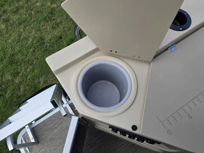 Slide: The Image of Livewell on 2025 Godfrey Sweetwater 2086 FS Sport Tube boat, featuring a measuring ruler. - 21