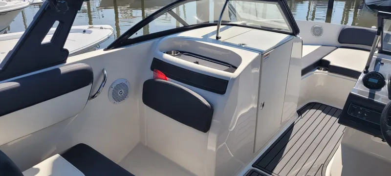 Slide: The Image of 2020 Bayliner VR5 Bowrider OB interior with sleek seating and modern dashboard design. - 30