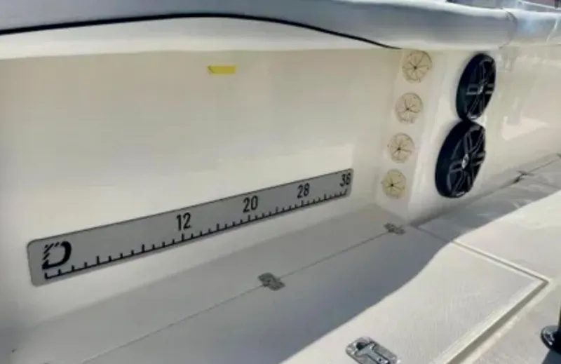 Slide: The Image of 2006 Wellcraft 32 CCF boat interior with speakers and measurement scale. - 38