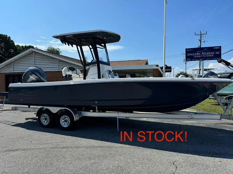 The Image of 2025 Robalo R246 CAYMAN boat on trailer, available at Anglers Marine NC. - 1