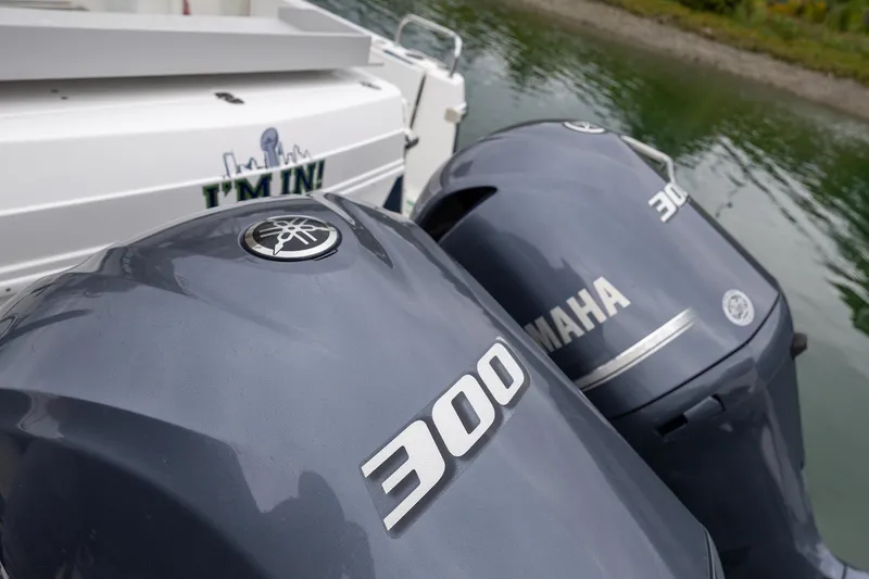 Slide: The Image of Twin Yamaha 300 outboard engines on a 2017 Cutwater C-302 Sport Coupe boat. - 3