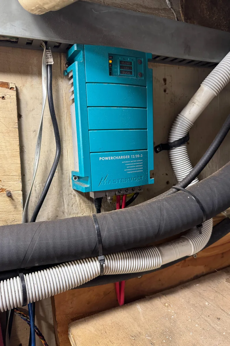 Slide: The Image of Blue Mastervolt power charger installed on a 1981 Morgan 416 Out Island sailboat. - 37