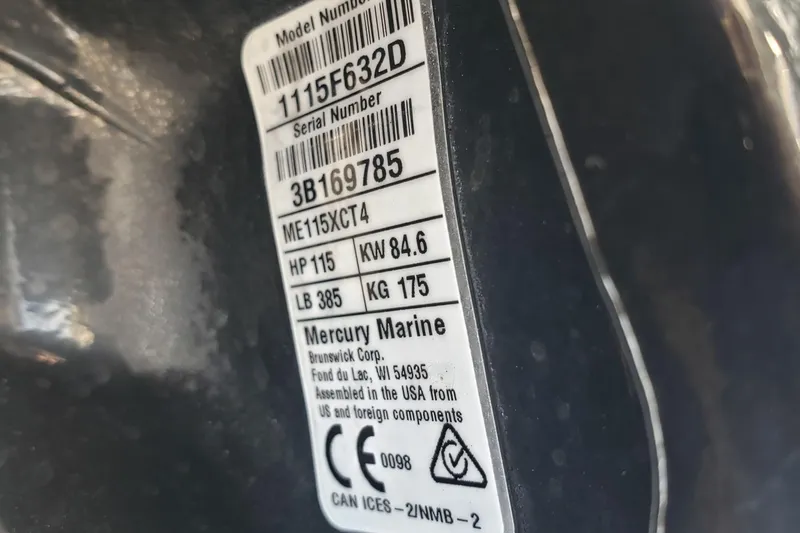 Slide: The Image of Label on 2022 Boston Whaler 170 Montauk, featuring Mercury Marine specifications and serial details. - 31