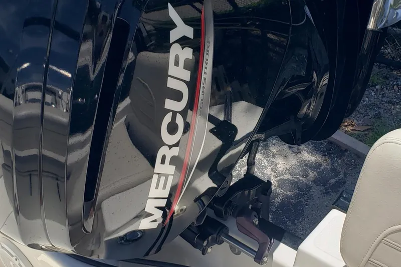 Slide: The Image of Mercury outboard engine on a 2022 Boston Whaler 170 Montauk boat. - 41