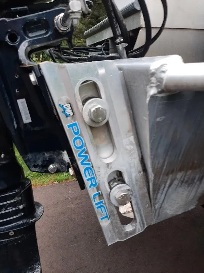 Slide: The Image of Close-up of Power Lift mechanism on 2010 Custom River Time Houseboat. - 11