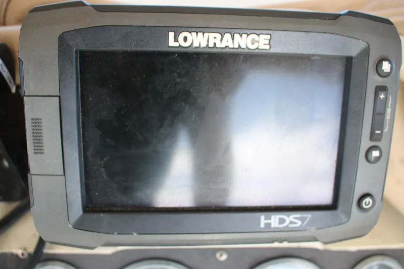Slide: The Image of Lowrance HDS7 fishfinder on 1974 Viking Boats 40 Sport Fish dashboard. - 14