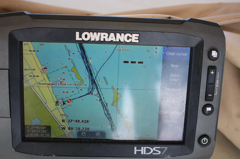 Slide: The Image of Lowrance HDS7 marine GPS displaying nautical chart on Viking Boats 40 Sport fish, 1974 model. - 15
