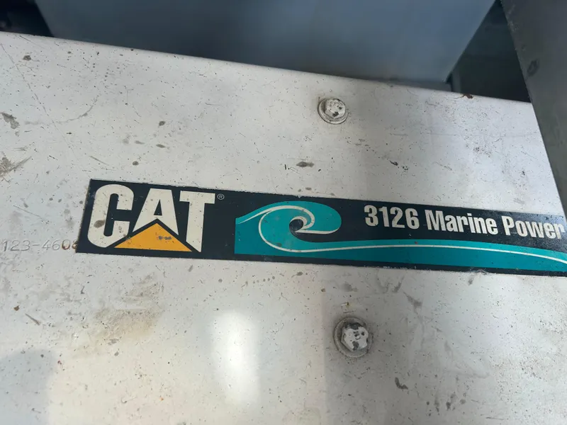 Slide: The Image of CAT 3126 Marine Power engine label on 1974 Viking Boats 40 Sport fish. - 21