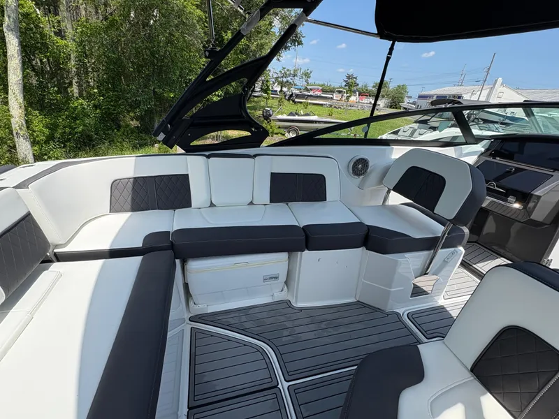 Slide: The Image of Luxurious interior of 2020 Monterey M65 boat with sleek seating and modern design. - 7