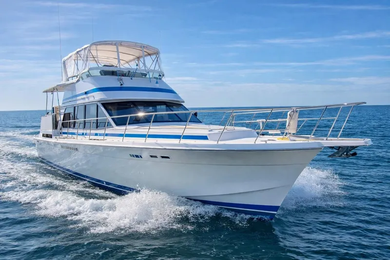 The Image of 1989 Chris-Craft Catalina yacht cruising on open sea under clear blue sky. - 0