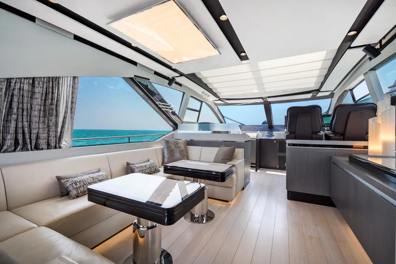 Slide: The Image of Luxurious interior of 2019 Azimut S7 yacht with modern seating and ocean view. - 23
