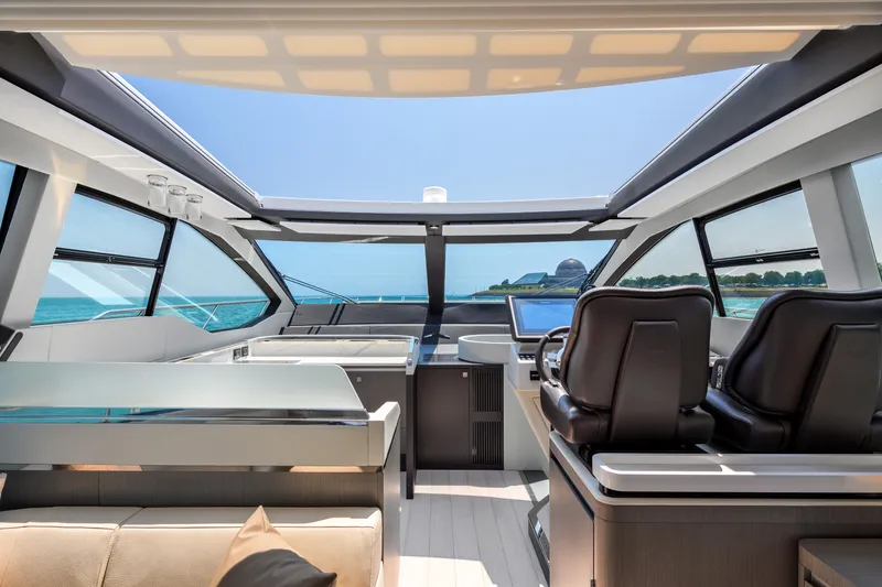 Slide: The Image of Luxurious interior of 2019 Azimut S7 yacht with panoramic windows and modern design. - 30