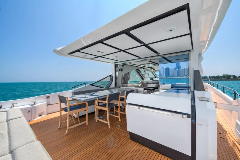 Slide: The Image of Luxurious 2019 Azimut S7 yacht deck with modern seating and ocean view. - 7