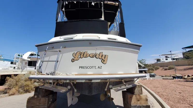 Slide: The Image of 1985 Silverton 40 Aft Cabin boat named "Liberty" in Prescott, AZ, on dry dock. - 37