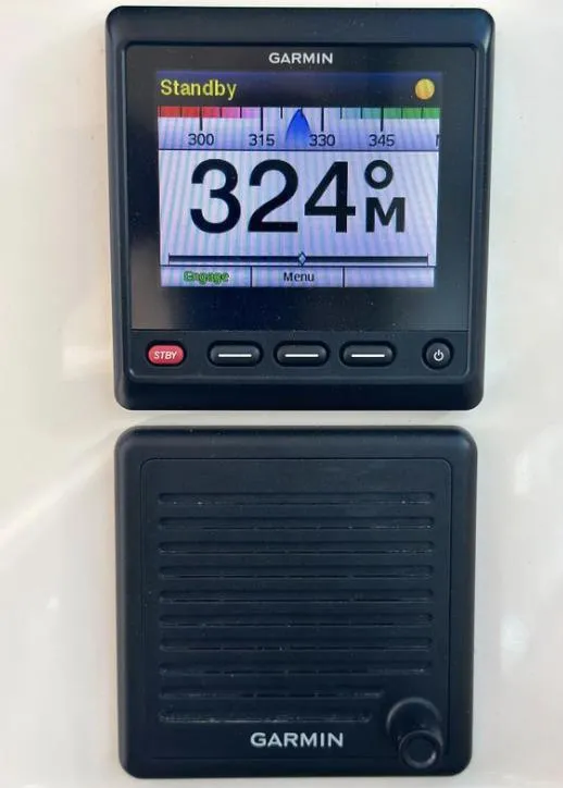 Slide: The Image of Garmin marine display on 2019 Grady-White Freedom 375 boat, showing heading 324 degrees. - 28