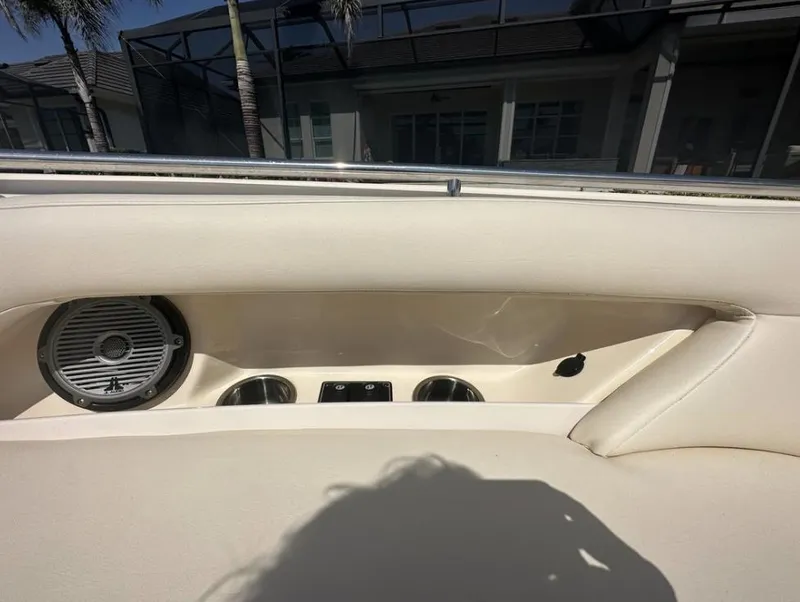 Slide: The Image of Interior of 2019 Grady-White Freedom 375 boat with speaker and cup holders. - 38