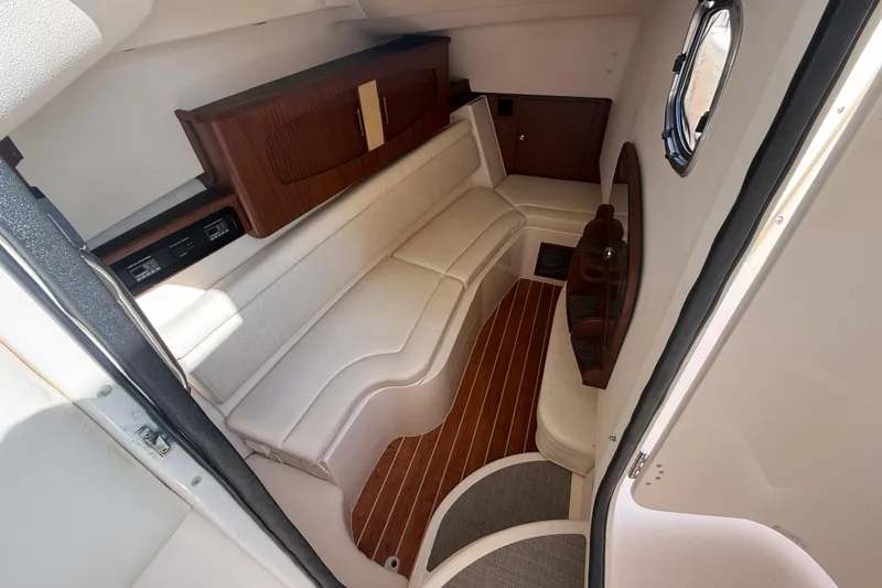 Slide: The Image of Luxurious interior of 2019 Grady-White Freedom 375 boat with elegant seating and wood accents. - 59