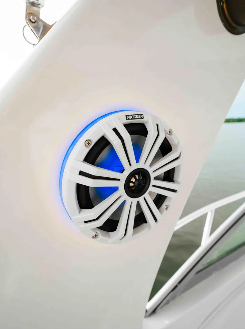 Slide: The Image of Marine speaker with blue LED on 2000 Sea Ray 340 Sundancer boat. - 23