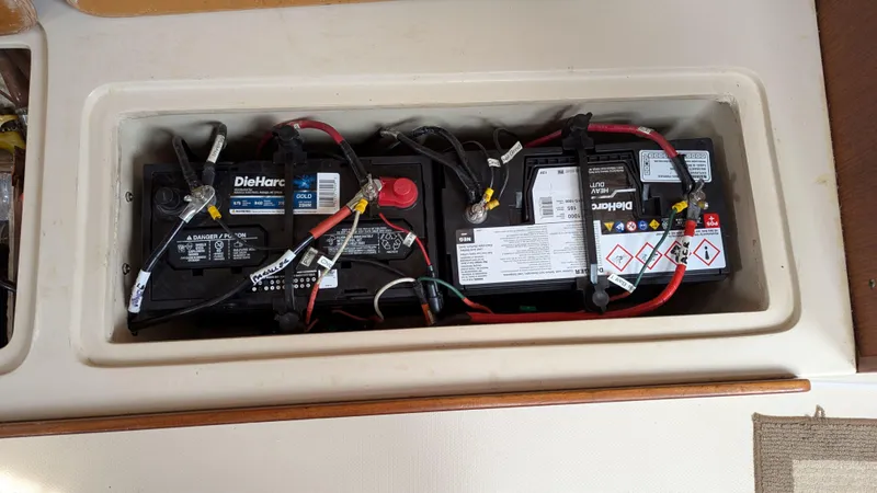 Slide: The Image of Battery compartment of a 1988 Catalina 30 MkII sailboat with DieHard batteries. - 34