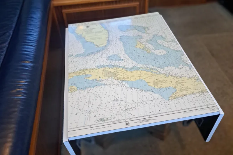 Slide: The Image of Nautical chart table on 1978 Hatteras 37 Convertible yacht interior. - 16
