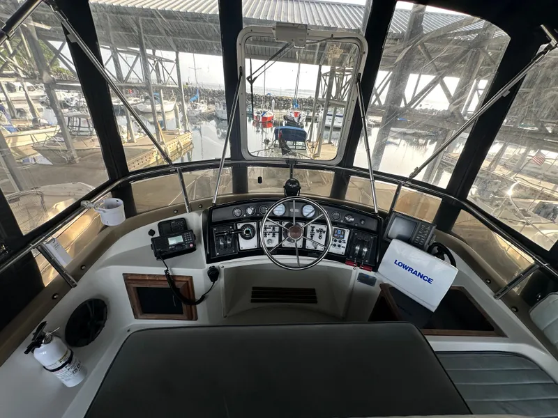 Slide: The Image of Interior view of 1988 Carver 280 Voyager boat cockpit with navigation equipment. - 6