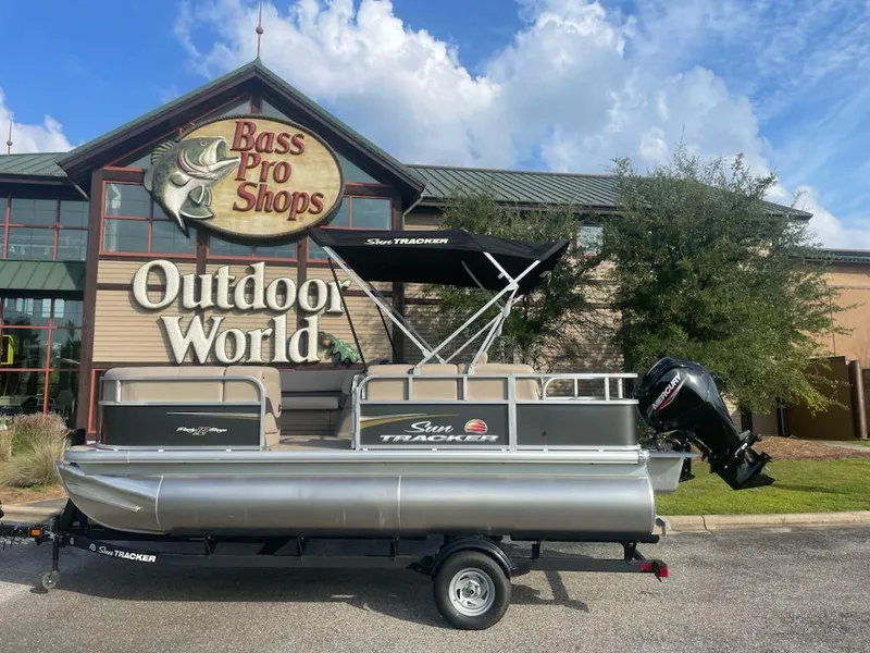 Slide: The Image of 2025 Sun Tracker Party Barge 18 DLX pontoon boat at Bass Pro Shops Outdoor World. - 5