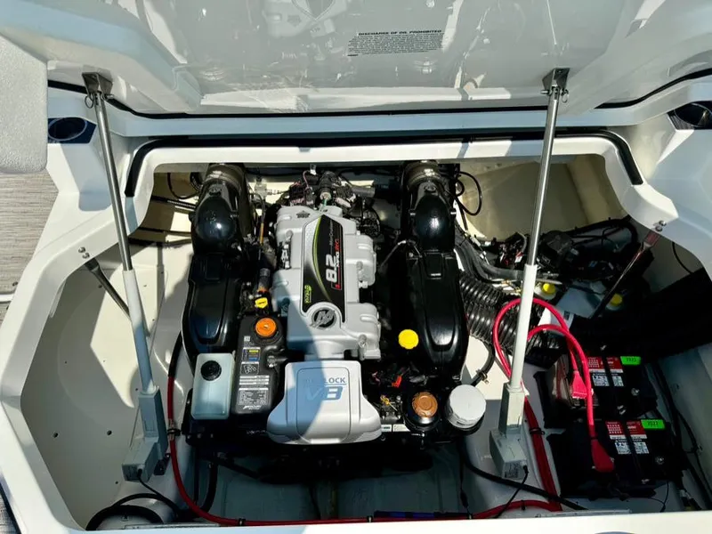 Slide: The Image of Engine compartment of 2022 Cobalt A29 boat, featuring a powerful V8 engine. - 41
