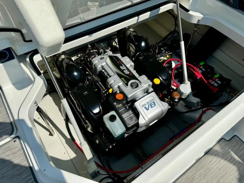 Slide: The Image of 2022 Cobalt A29 boat engine compartment with powerful V8 engine. - 42