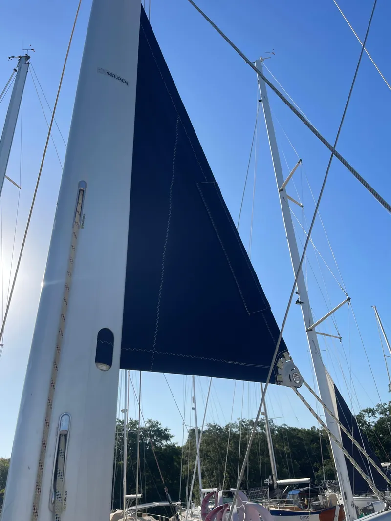 Slide: The Image of Yamaha Enduro outboard motor mounted on 2004 Hunter 44 DS Deck Salon sailboat. - 35