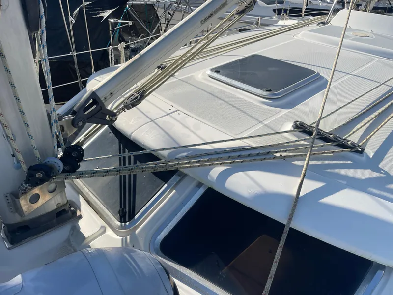 Slide: The Image of Propeller and shaft of 2004 Hunter 44 DS Deck Salon sailboat on stands. - 8