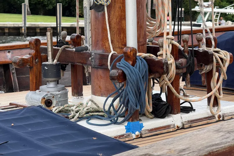 Slide: The Image of Deck of 1991 Horacio Carabelli Schooner with ropes and wooden fittings. - 33
