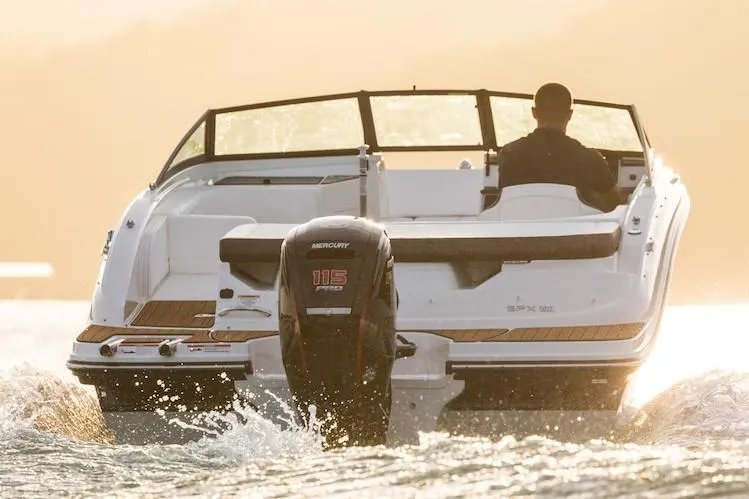 Slide: The Image of 2020 Sea Ray SPX 190 Outboard boat interior with steering wheel and seating. - 4