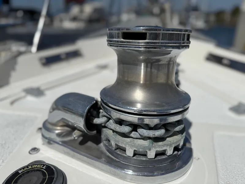 Slide: The Image of Close-up of a Maxwell winch on a 1985 Nauticat 43 sailboat deck. - 13