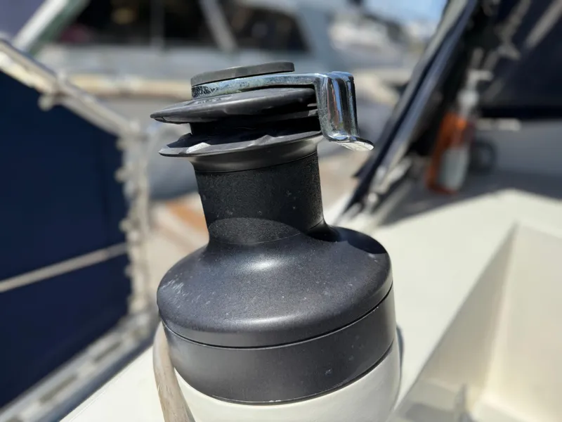Slide: The Image of Close-up of a winch on a 1985 Nauticat 43 sailboat deck. - 15