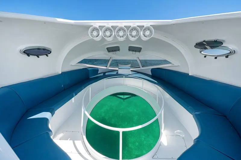 Slide: The Image of Glass-bottom interior of 2018 Paritetboat LOOKER 370, showcasing underwater views. - 2