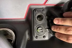 Slide: The Image of 2022 Malibu Wakesetter 23 LSV USB and power outlet panel. - 42