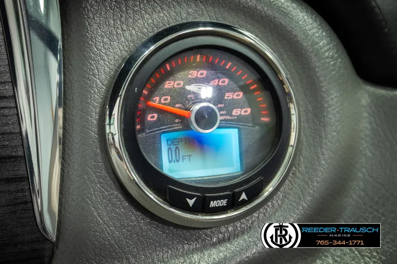 Slide: The Image of Speedometer and depth gauge of 2016 Chaparral 216 SSi boat, showing 0.0 feet depth. - 34