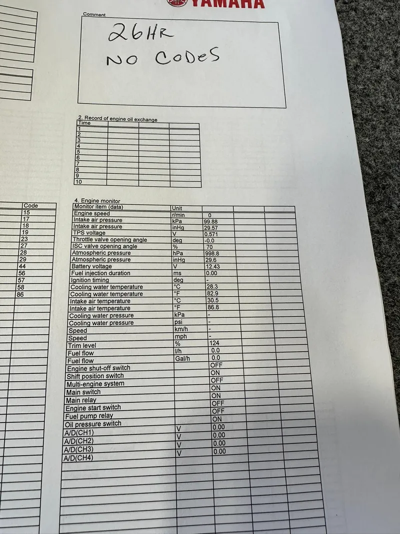 Slide: The Image of Yamaha engine diagnostic report showing no error codes for Alumacraft Pro 175, 2022 model. - 27