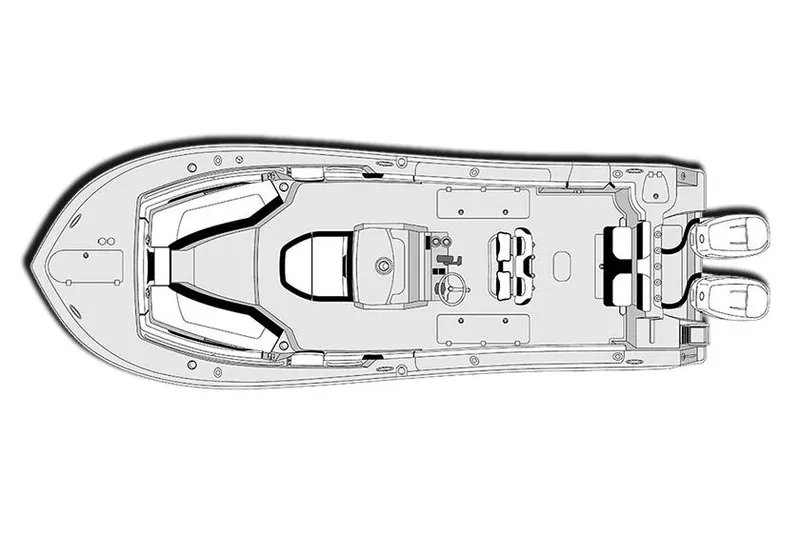 Slide: The Image of 2025 Tidewater 272 CC Adventure boat deck with branded mat and control panel. - 10