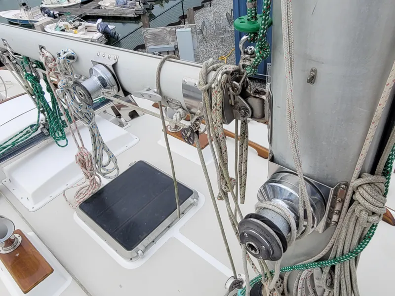 Slide: The Image of 1985 Bristol 38.8 sailboat named Archipelago docked in a marina. - 10