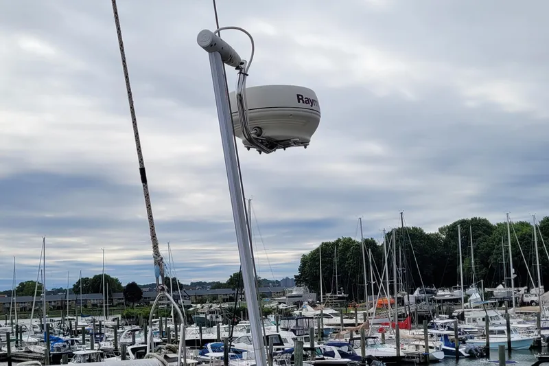 Slide: The Image of Sailboat deck with ropes and winches, Bristol 38.8, 1985 model. - 12