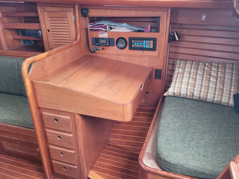 Slide: The Image of Wooden slatted compartment in 1985 Bristol 38.8 boat interior. - 29