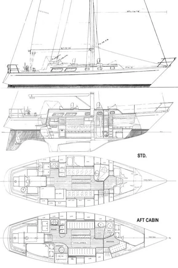 Slide: The Image of 1985 Bristol 38.8 sailboat in dry dock, supported by a marine travel lift. - 4